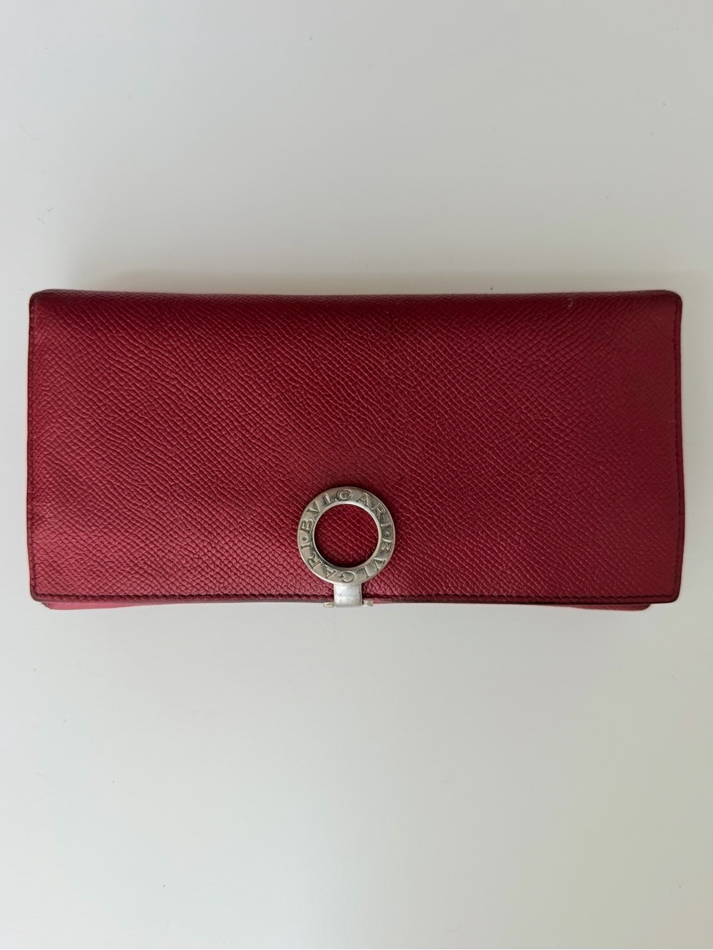 Authentic Bvlgari Clip Red Leather Long Wallet